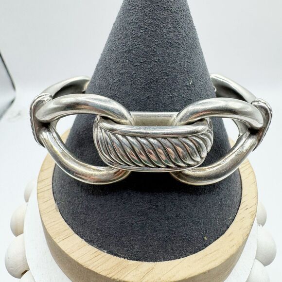 BRIGHTON Chunky Cable Heavy Silver Plated Bracelet   7'' Modernist - Picture 6 of 10